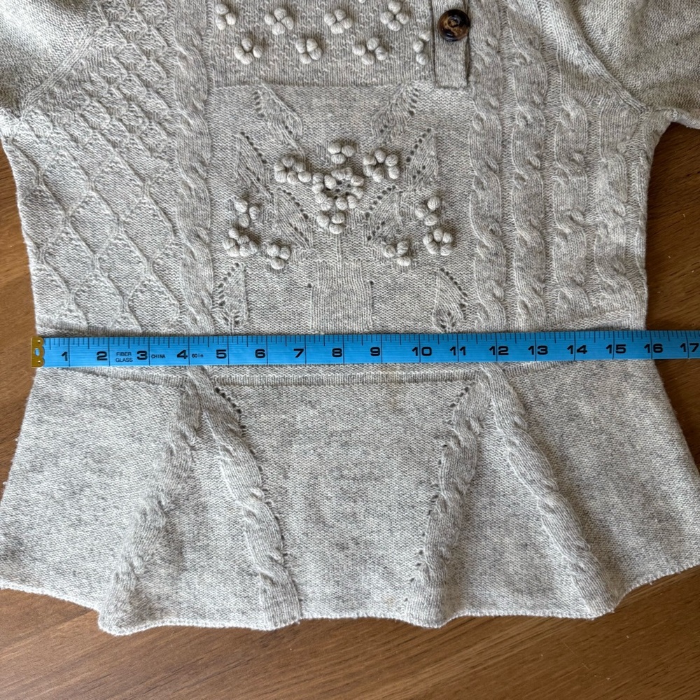 Anthropologie Moth Grey Textured Wool Blend Peplum Sweater Size Medium - Picture 9 of 11
